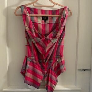 Vivienne Westwood Pink and Gray Plaid Corset Style Top